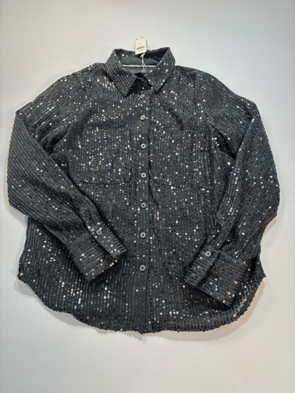 Anthropologie Charcoal Sequin Button-Down Shirt